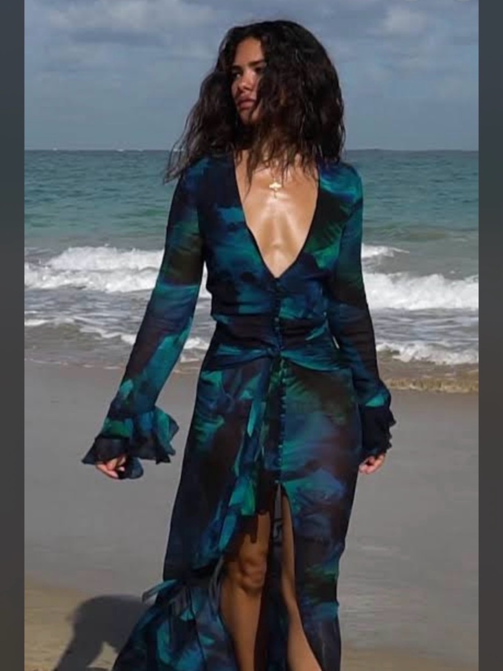Rat & Boa Teal and Navy Blue Plunge Maxi Dress